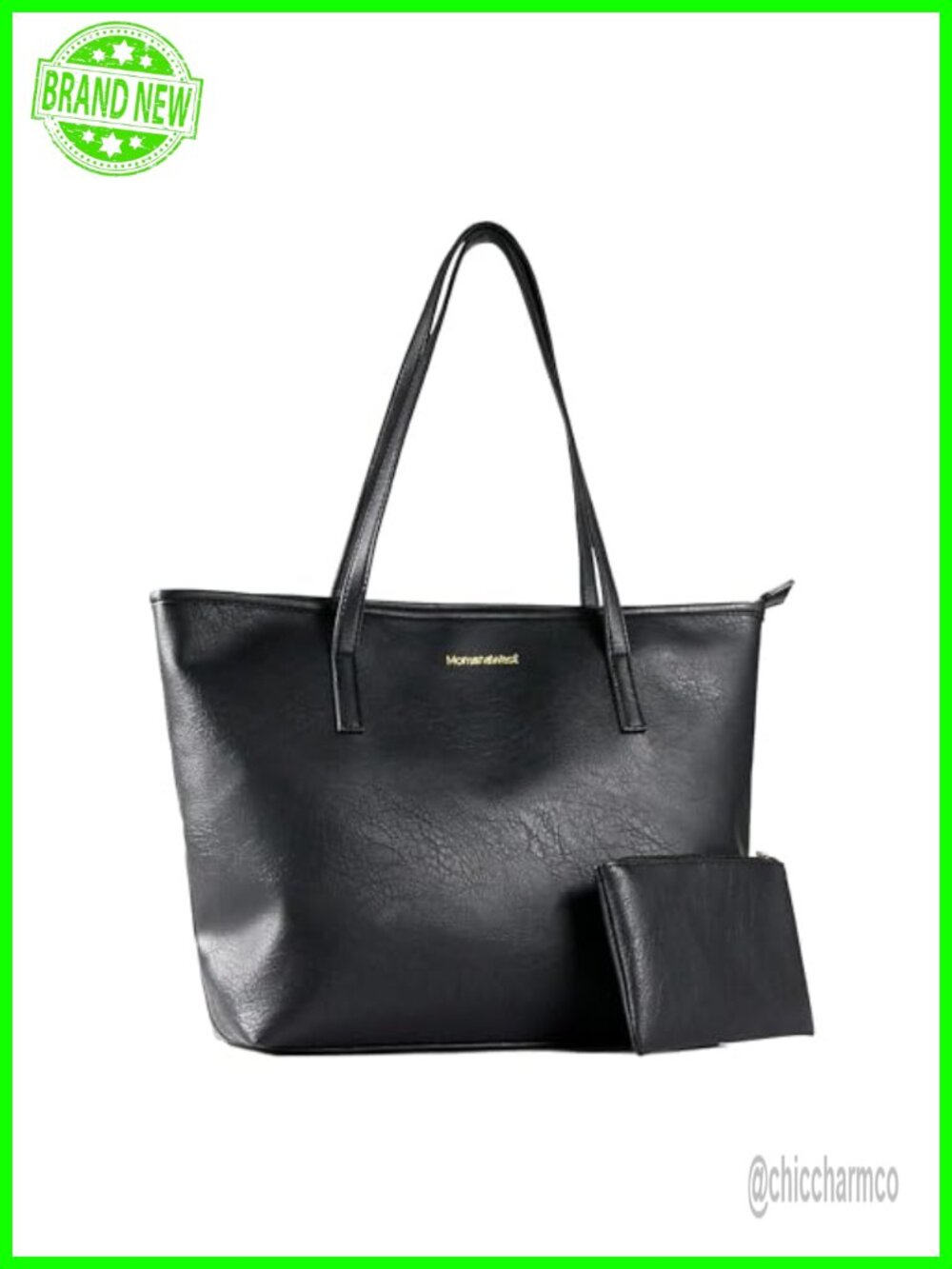Vegan Leather Tote Set with Pouch Fits Laptop Office Work Bag